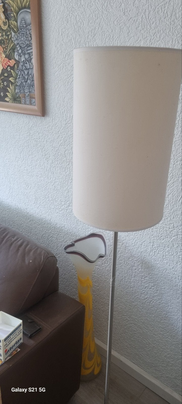 staande schemerlamp 1 rode en 1 witte kap, Ophalen, Gebruikt, E27 (groot), Metaal