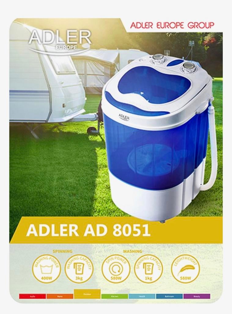 Adler AD 8051 mini wasmachine met centrifuge, Ophalen, Minder dan 1200 toeren, Minder dan 85 cm, Minder dan 4 kg