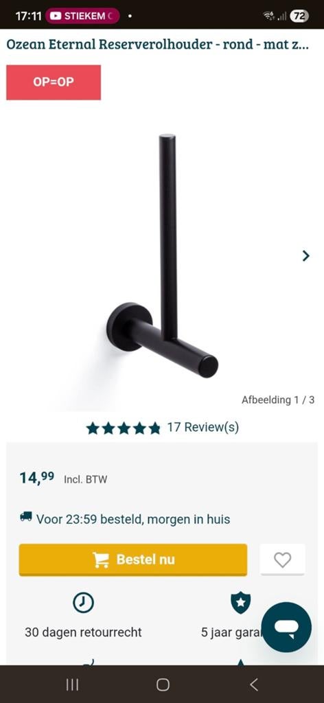 Ozean Eternal Reserverolhouder in mat zwart, Ophalen of Verzenden, Nieuw, Zwart