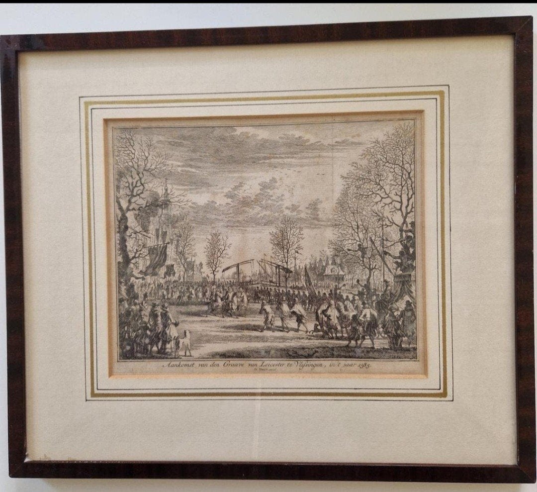 Aankomst Graaf van Leicester te Vlissingen, 1585, Dagelijks leven, Ets, Met tekst, 1600 - 1699