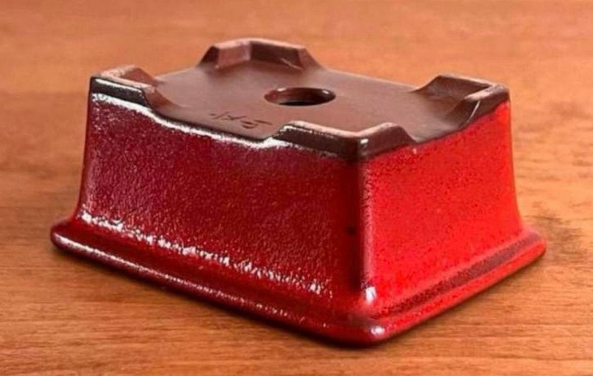 Bonsai schaal handgemaakt Bunzan- Japan rood 8,7x6,6x3,6, Nieuw, Ophalen of Verzenden, Aardewerk, Rechthoekig