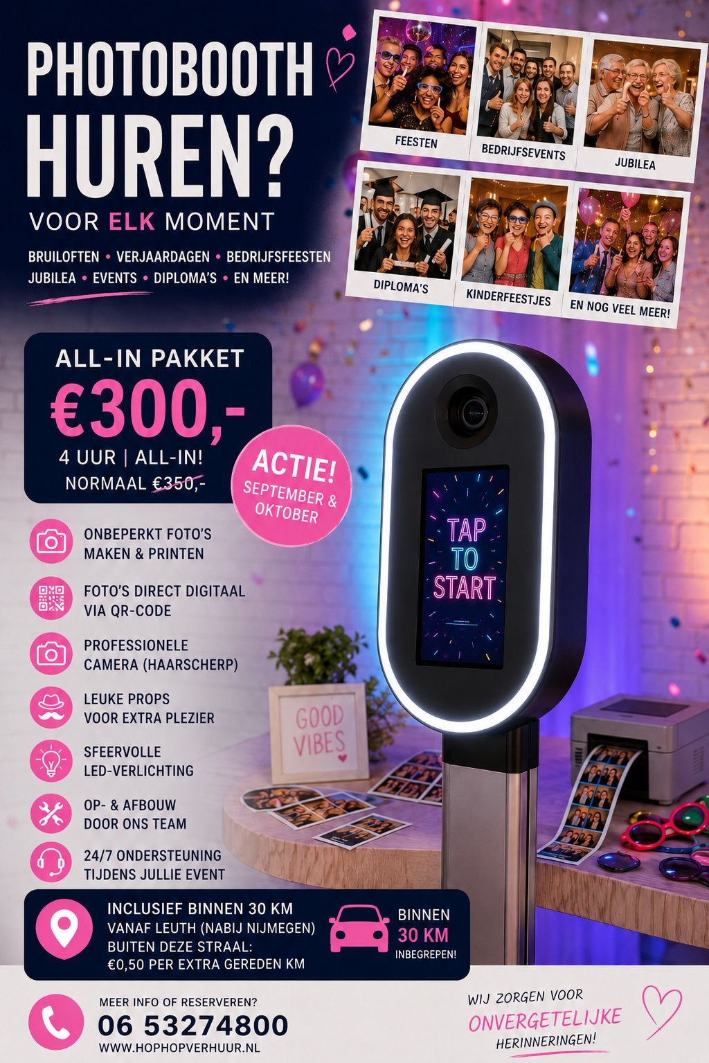 PHOTOBOOTH HUREN? 4 UUR ALL-IN €300,-, Ophalen, Zo goed als nieuw, Geboorte of Huwelijk