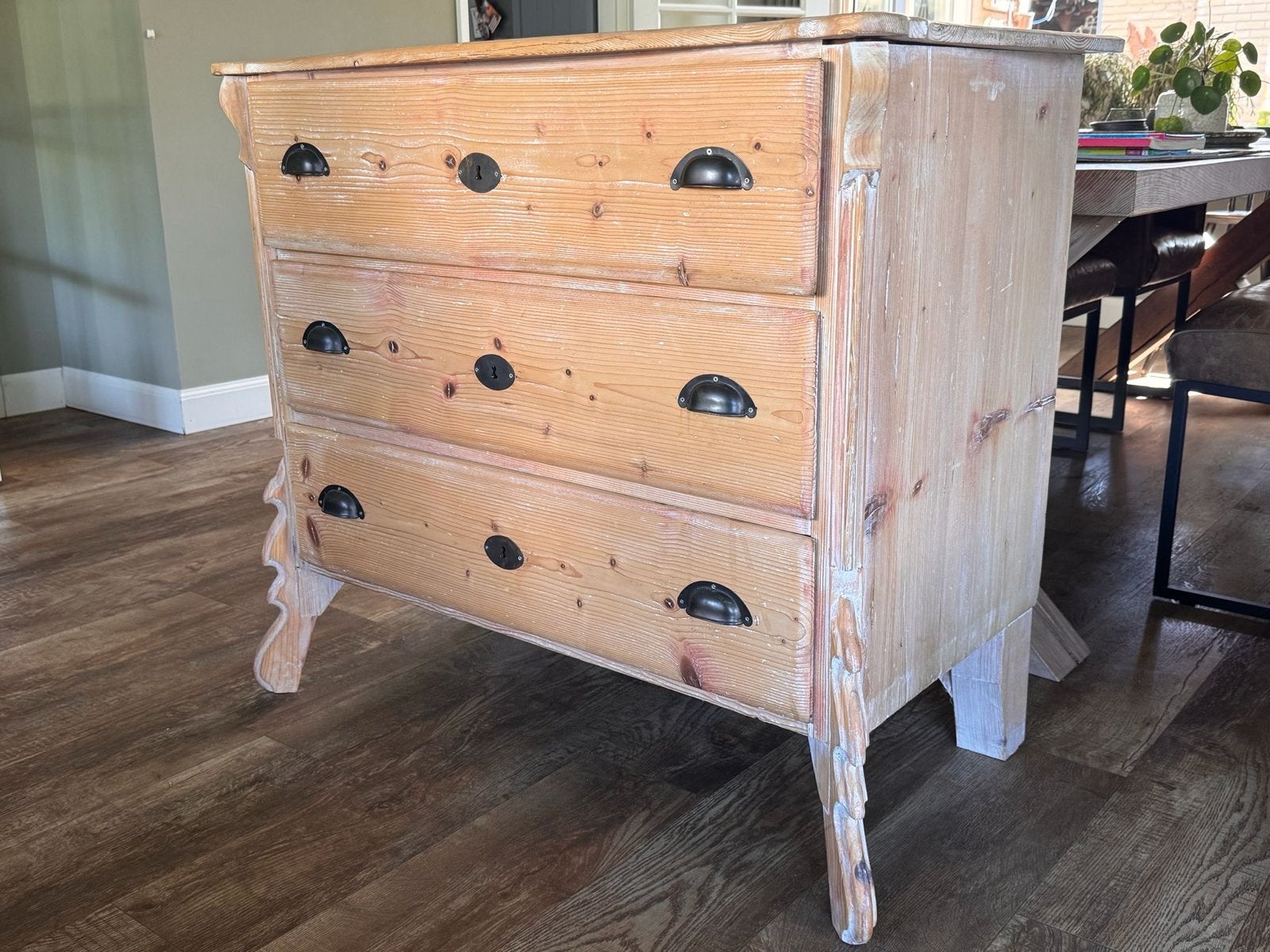 Antiek grenen ladenkast, commode met 3 lades - 103x53x90 cm, Ophalen