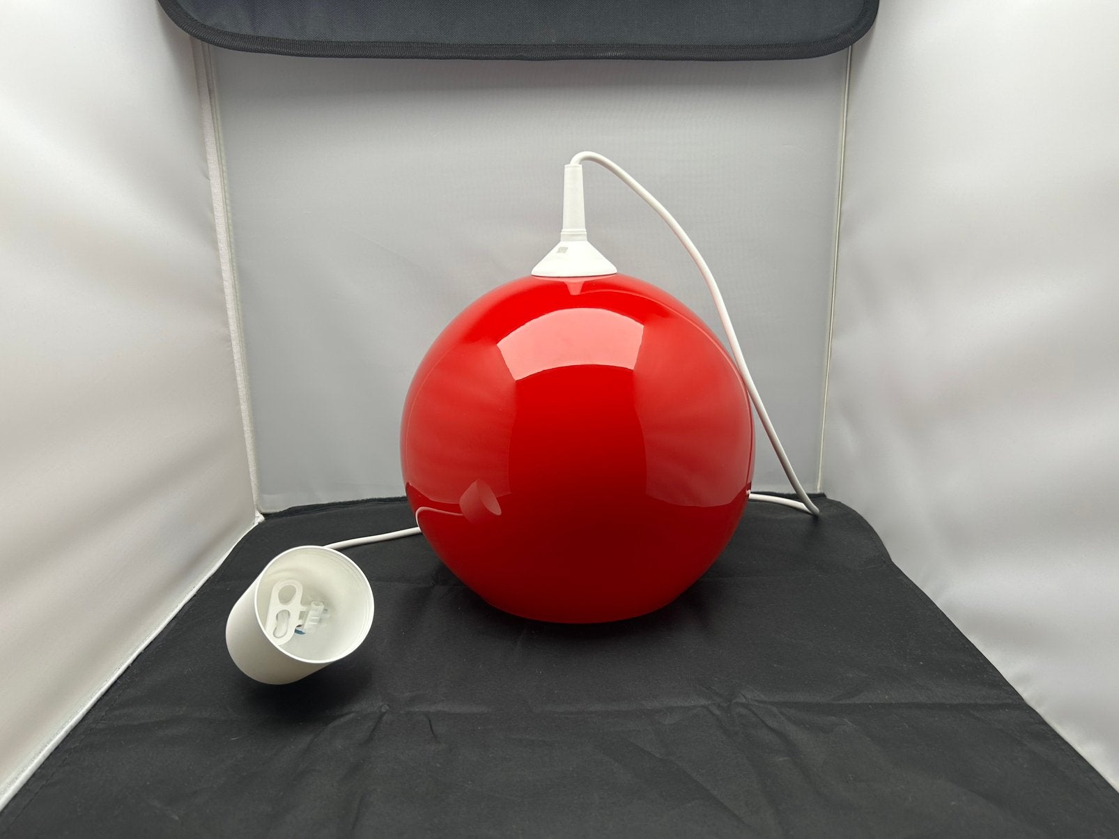Vintage rode glazen bollamp | Jaren 70 Space Age retro, Huis en Inrichting, Ophalen, Zo goed als nieuw, Glas, Space age