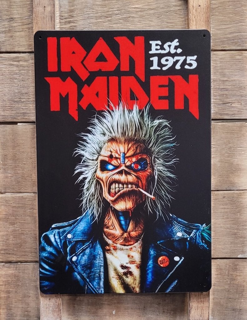 Iron Maiden Est 1975 reclamebord van metaal wandbord deco, Info@deconoord.nl, Deco Noord, Nieuw, Ophalen of Verzenden