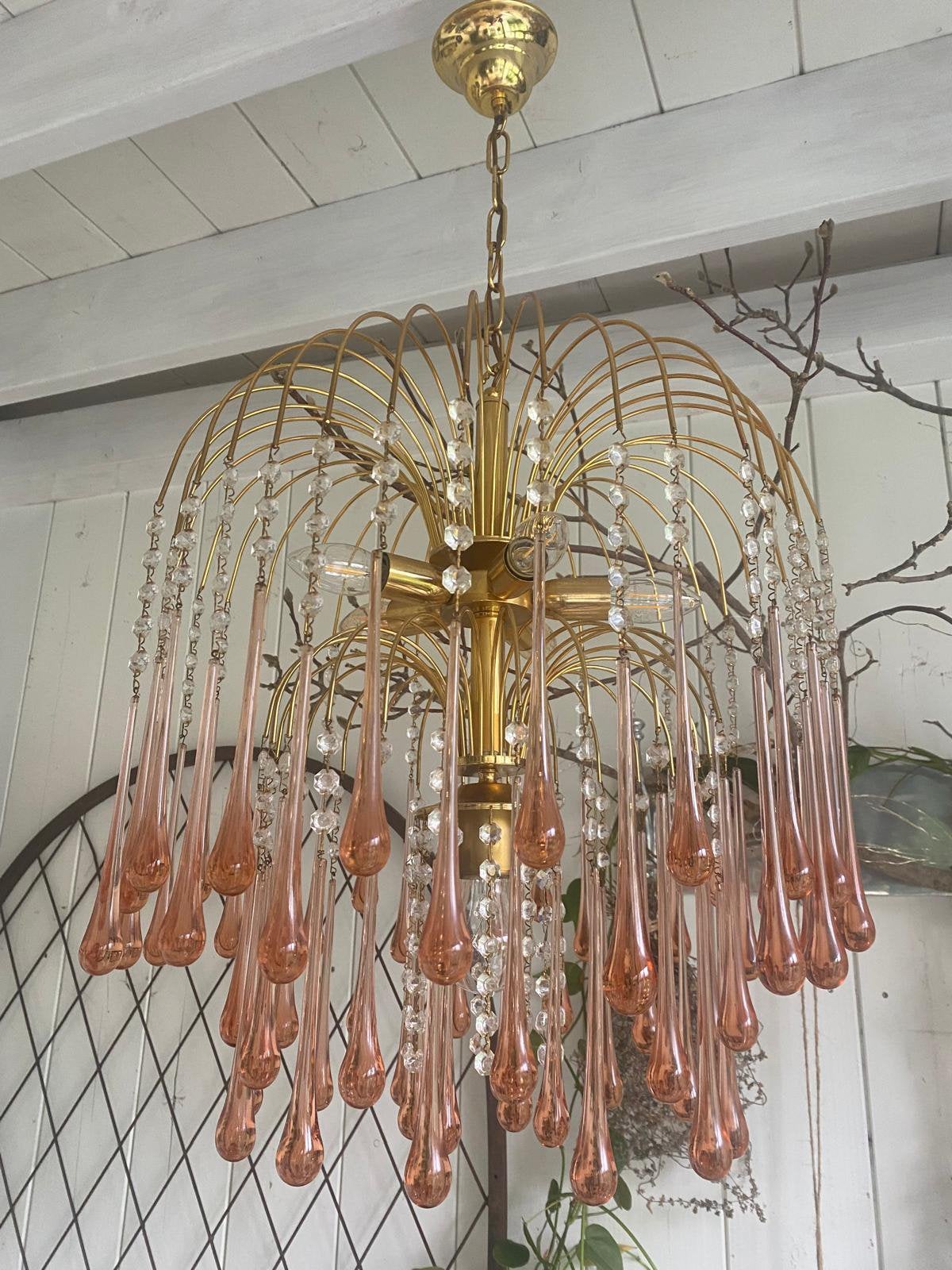 Roze Murano XL Teardrop Kroonluchter, Huis en Inrichting, Ophalen, Gebruikt