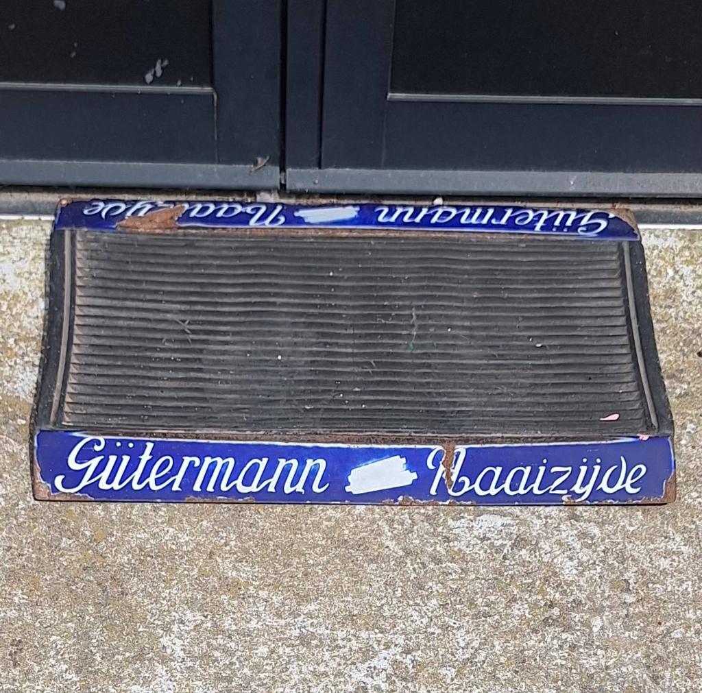 Zeldzame antieke Gütermann deurmat met emaille reclame., Gebruikt, Gebruiksvoorwerp, ., Ophalen of Verzenden