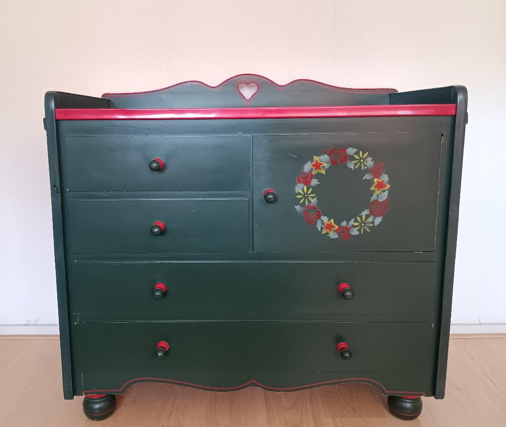Groene commode met hartje, Gebruikt, 50 tot 70 cm, 100 cm of meer, Commode