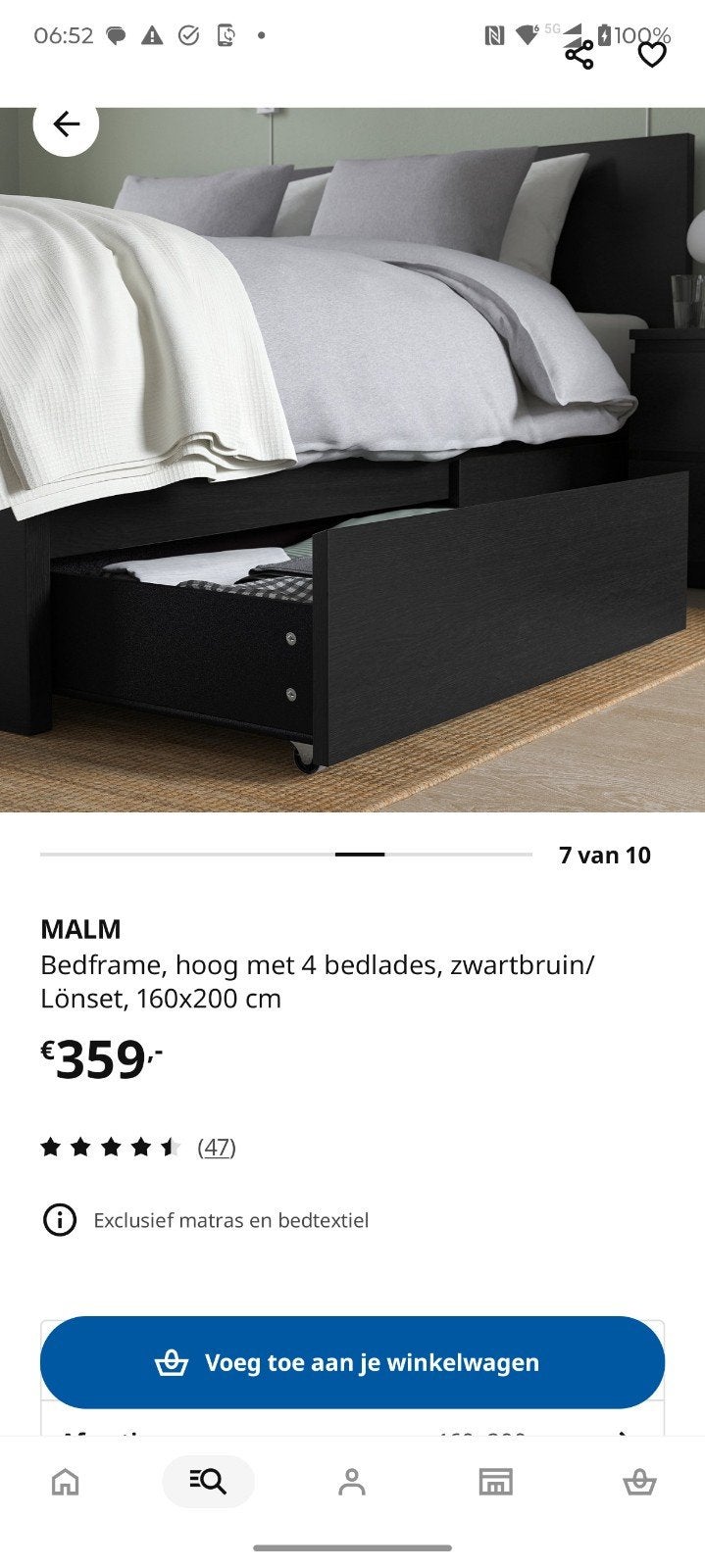 Ikea Malm bed 160x200 met 4 lades en matras, Ophalen, Wit, Tweepersoons, Zo goed als nieuw