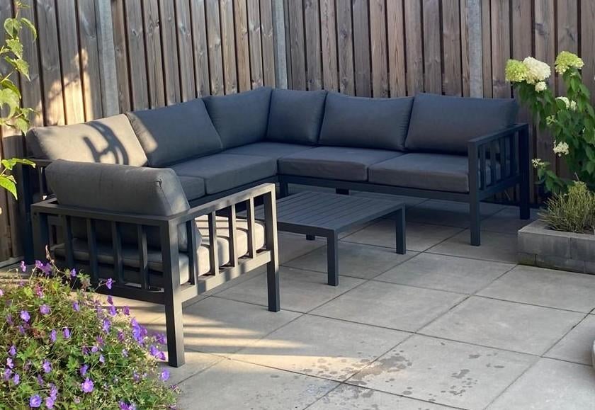 Complete tuinset inclusief kussenbox, Tuin en Terras, Tuinsets en Loungesets, Gebruikt, Loungeset, Aluminium, 5 zitplaatsen, Bank