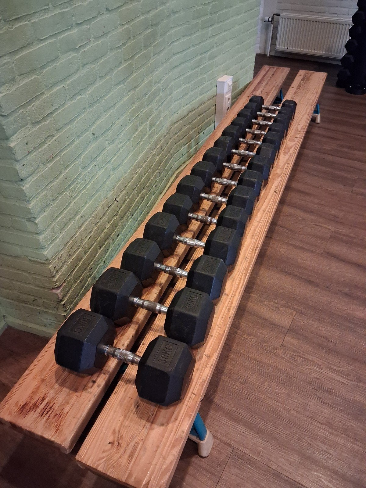 Hexa dumbells 12.5/15/17.5/20/22.5/26 en 30 kg setjes, Ophalen, Gebruikt, Benen, Dumbbell