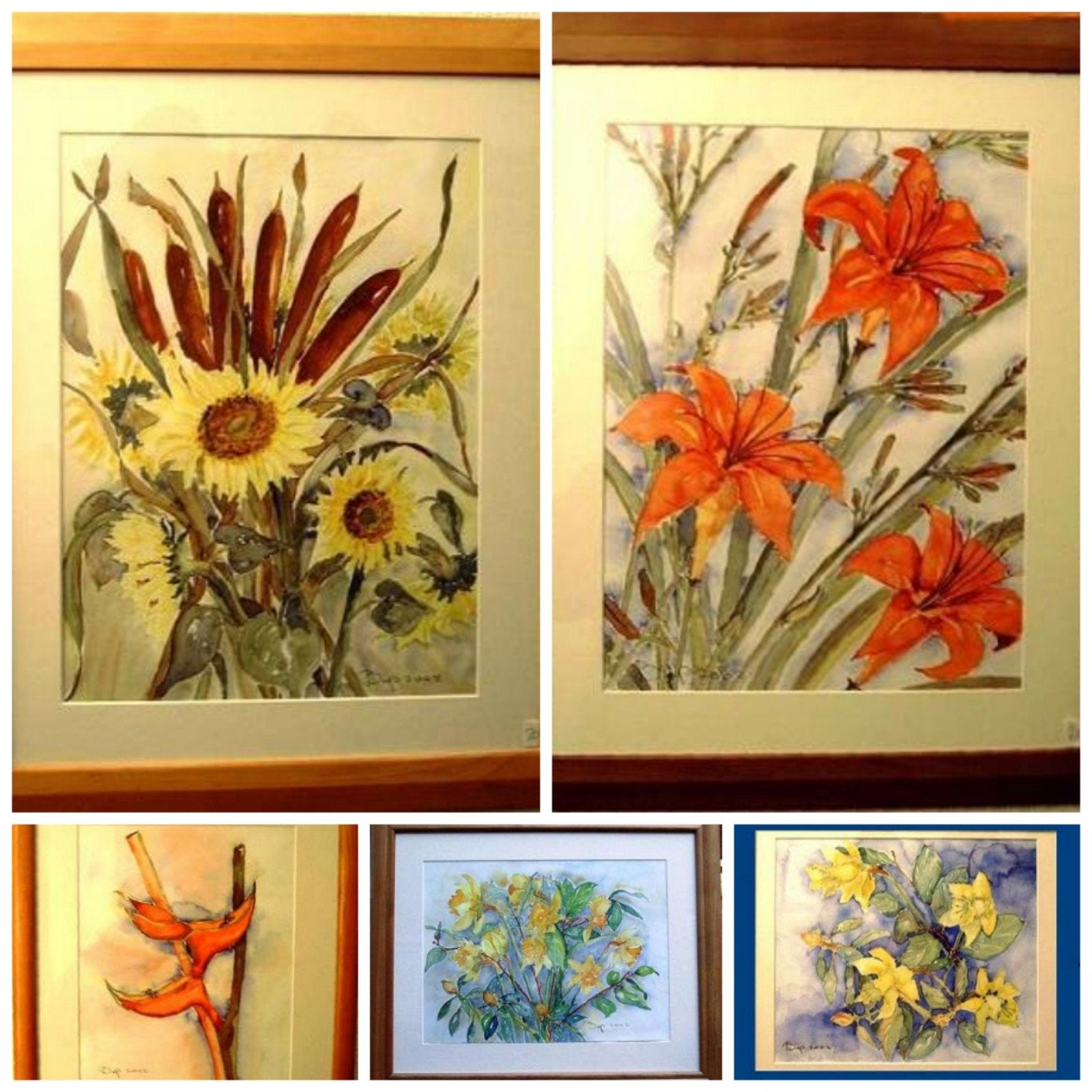 Bloemen schilderijen aquarel guache, Antiek en Kunst, Kunst | Schilderijen | Modern, Ophalen