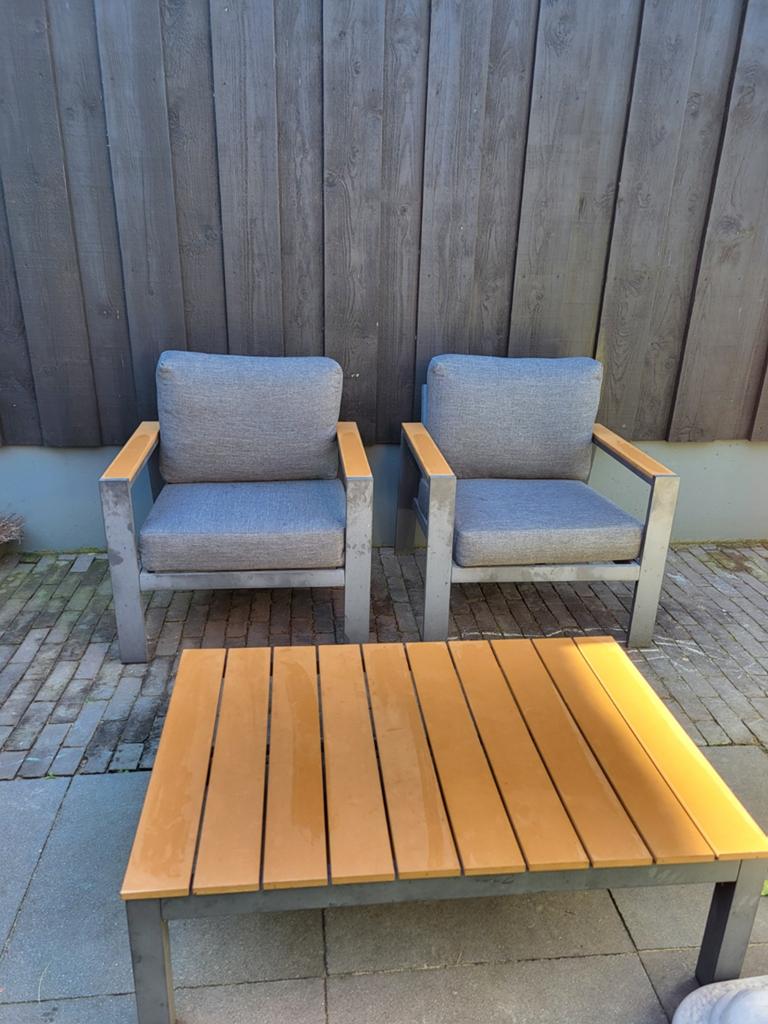 Gebruikte loungeset met kussens, Ophalen, 5 zitplaatsen, Gebruikt, Aluminium