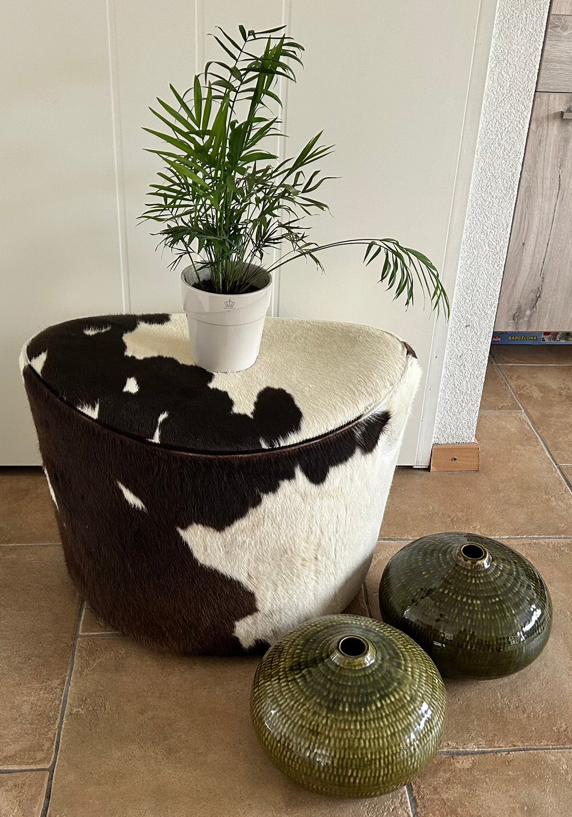 Vintage koeie huid, draaibare poef, Ophalen, Rond, Minder dan 50 cm