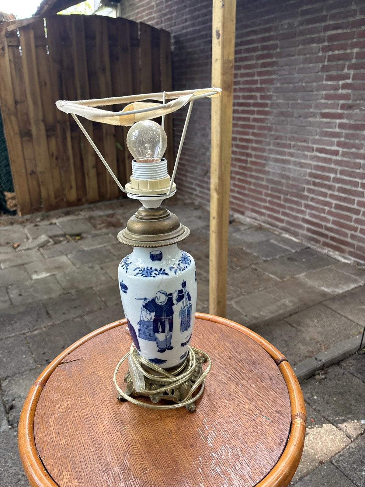 Vintage Chinese Tafellamp - Blauw/Wit Porselein, 38 cm Hoog, Ophalen