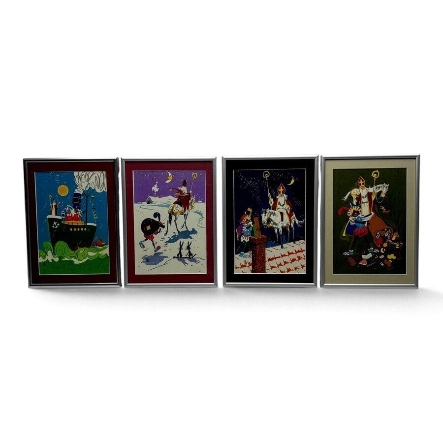 Will Berg (1921-2001) 4 x Okki-illustraties 'Sinterklaas', Antiek en Kunst, Ophalen of Verzenden