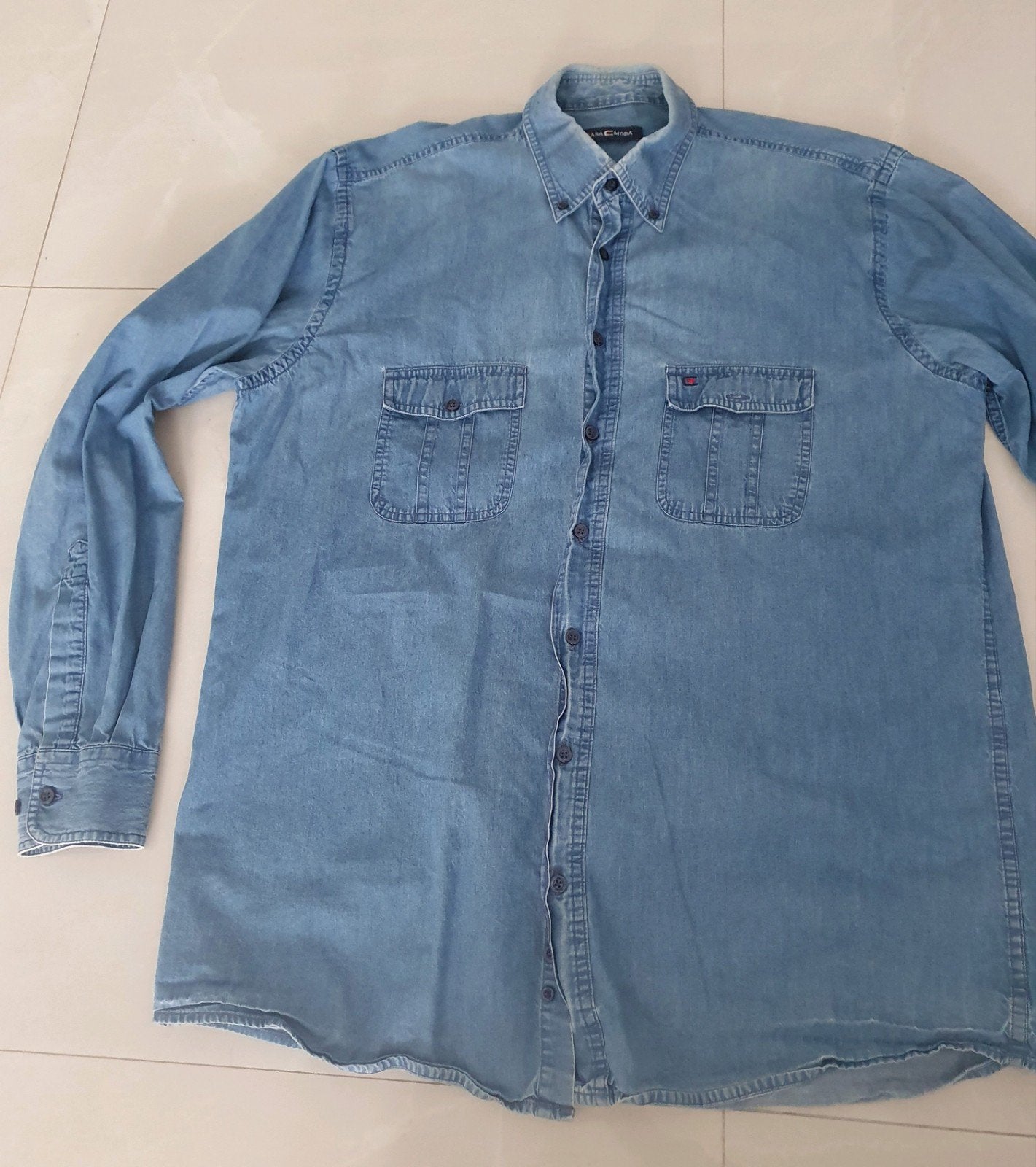 Casa Moda spijkerblouse -, Blauw, Ophalen of Verzenden, Zo goed als nieuw, Halswijdte 41/42 (L)