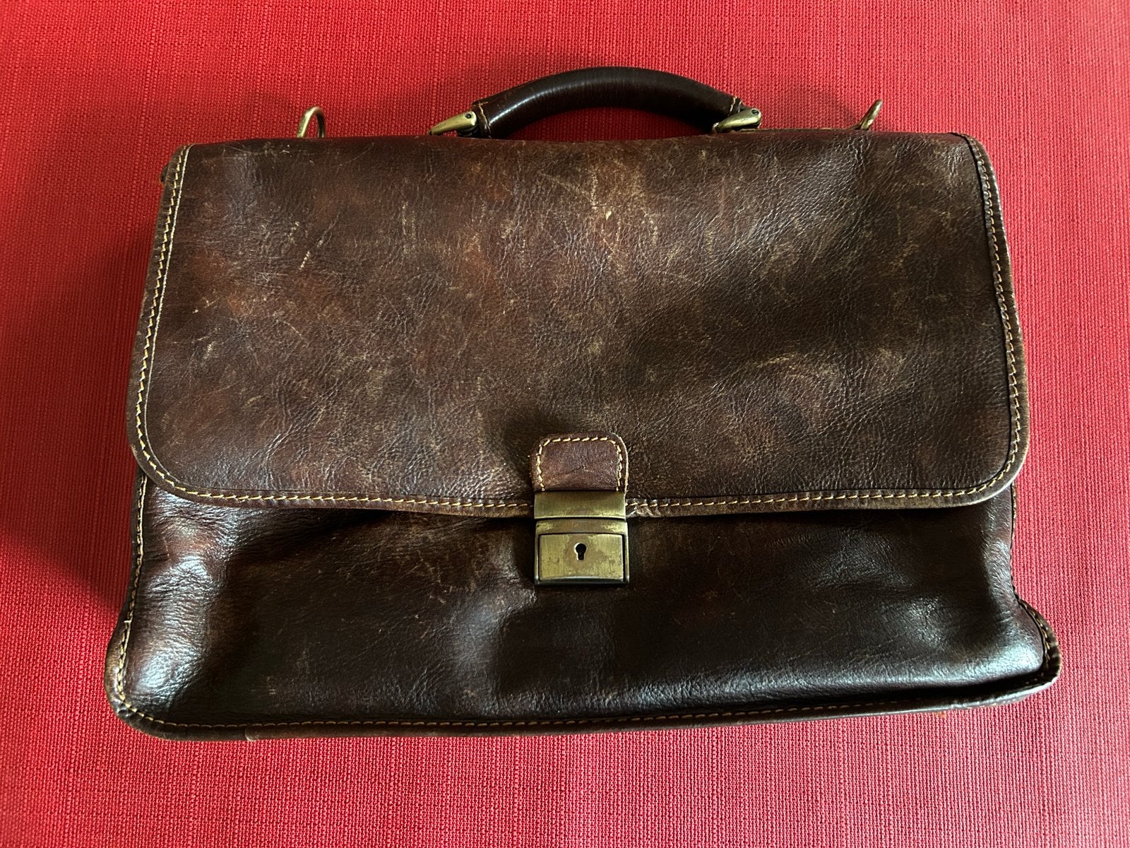 Leren aktetas/laptoptas 40x30 cm, Gebruikt, Bruin, Aktetas, Ophalen of Verzenden