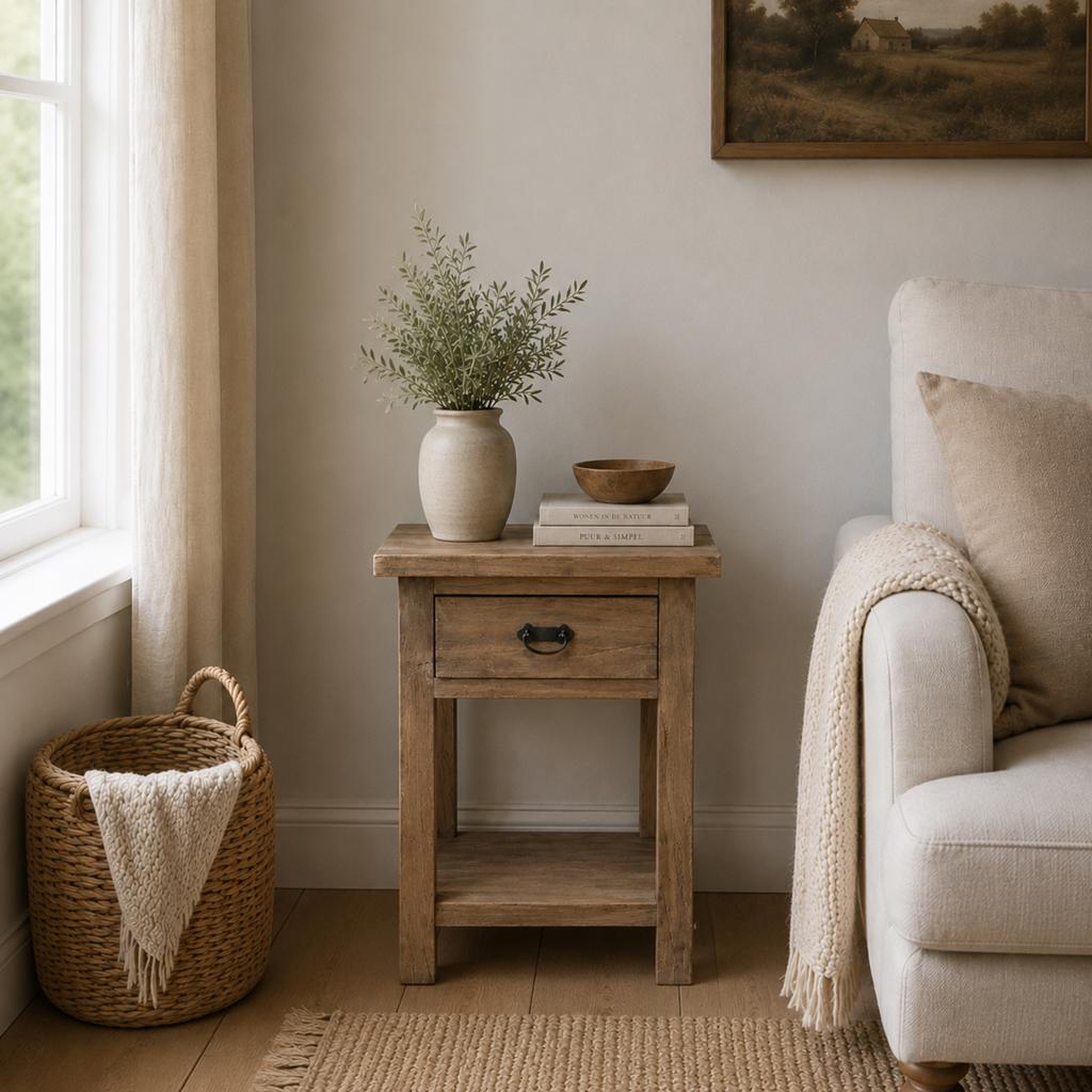 Aanbieding Teakhouten tafeltje Kastje met lade nieuw, Ophalen, 1 of 2 laden, Nieuw, 50 tot 100 cm