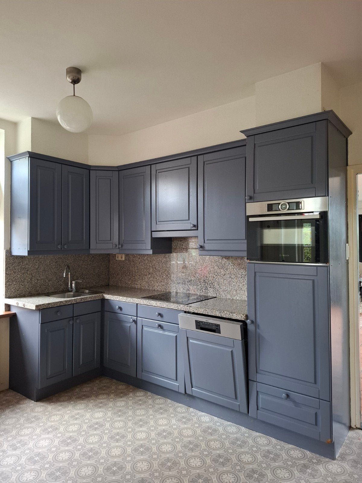 keuken inclusief apparatuur., Ophalen, Gebruikt, Blauw, Hoekkeuken