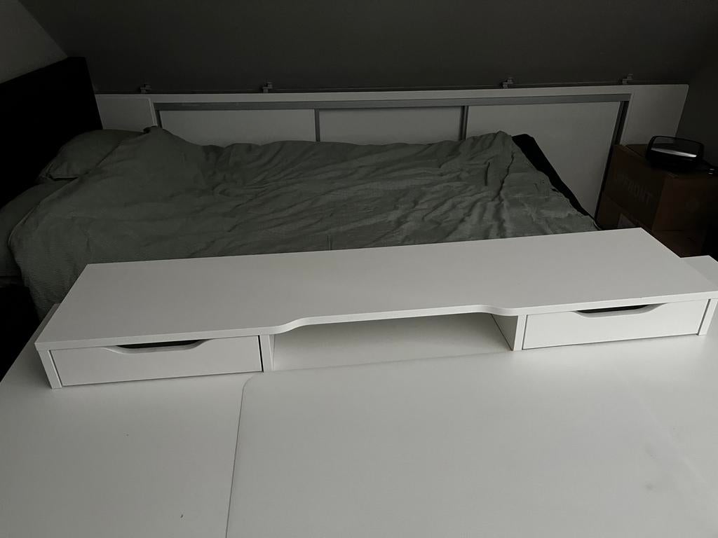 Verhoging voor bureau met 2 laadjes, Ophalen, Eenpersoons, Wit, 140 cm
