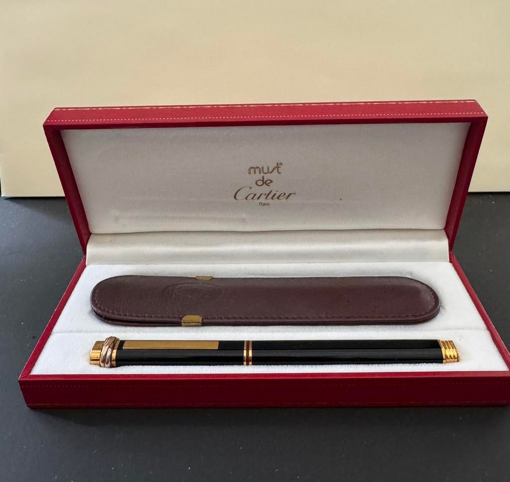 Must de Cartier Vintage balpen met doos en etui., Verzamelen, Overige merken, Gebruikt, Balpen, Met doosje