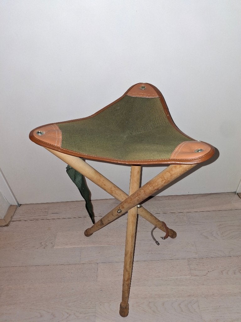 klassiek houten 3 poot visstoeltje met canvas, Ophalen of Verzenden, Gebruikt, Campingstoel