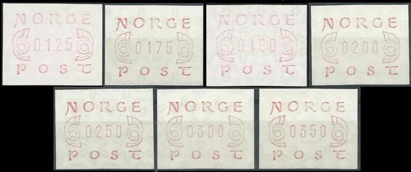 NOORWEGEN 1980 FRAMA Machine Labels, 7 waardes, Michel: 2, P, Verzenden, Noorwegen, Postfris