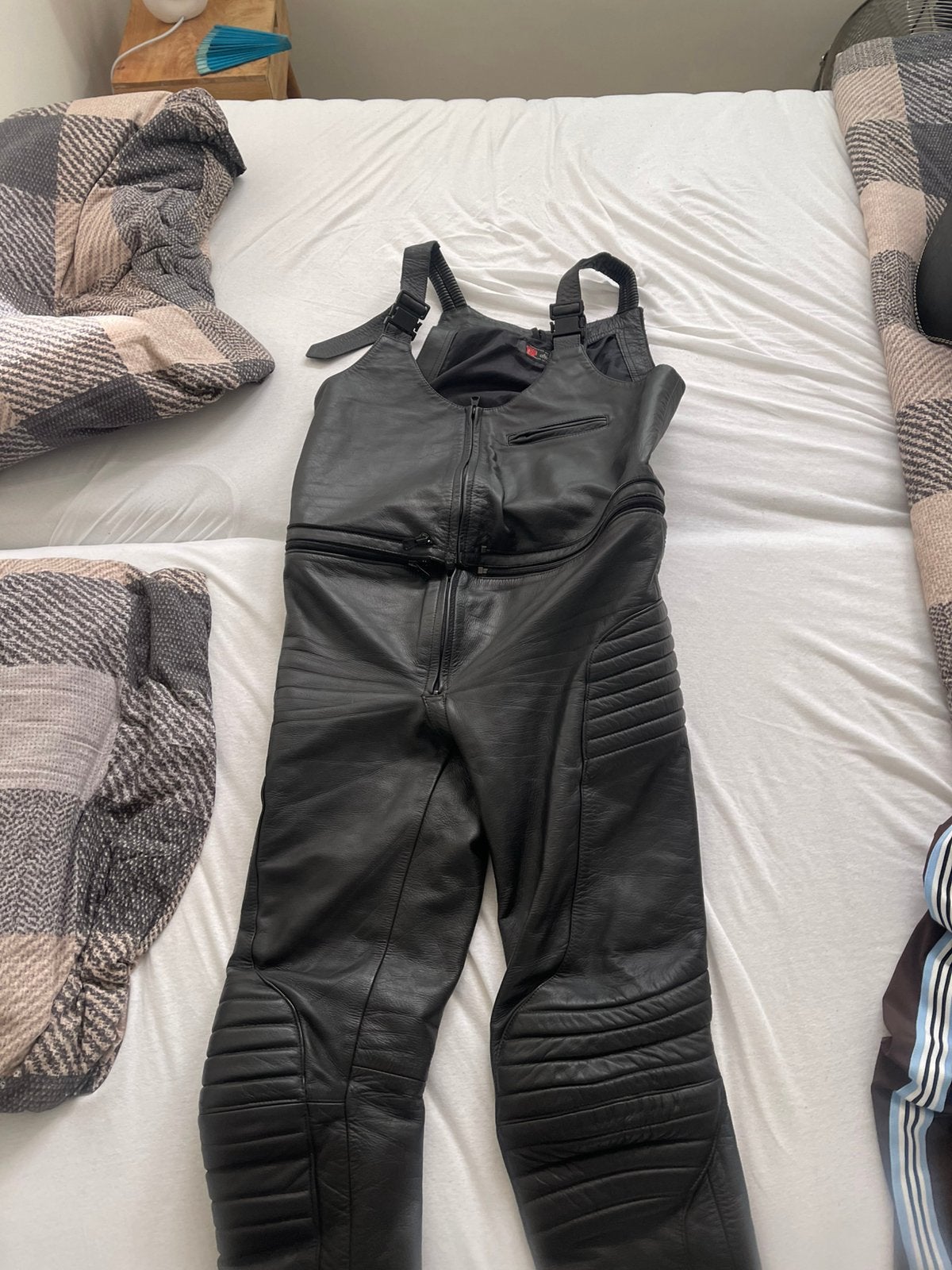 Topskin lederen BIB motorbroek met afritsbaar hesje, Motoren, Ophalen of Verzenden, Tweedehands, Broek | leer
