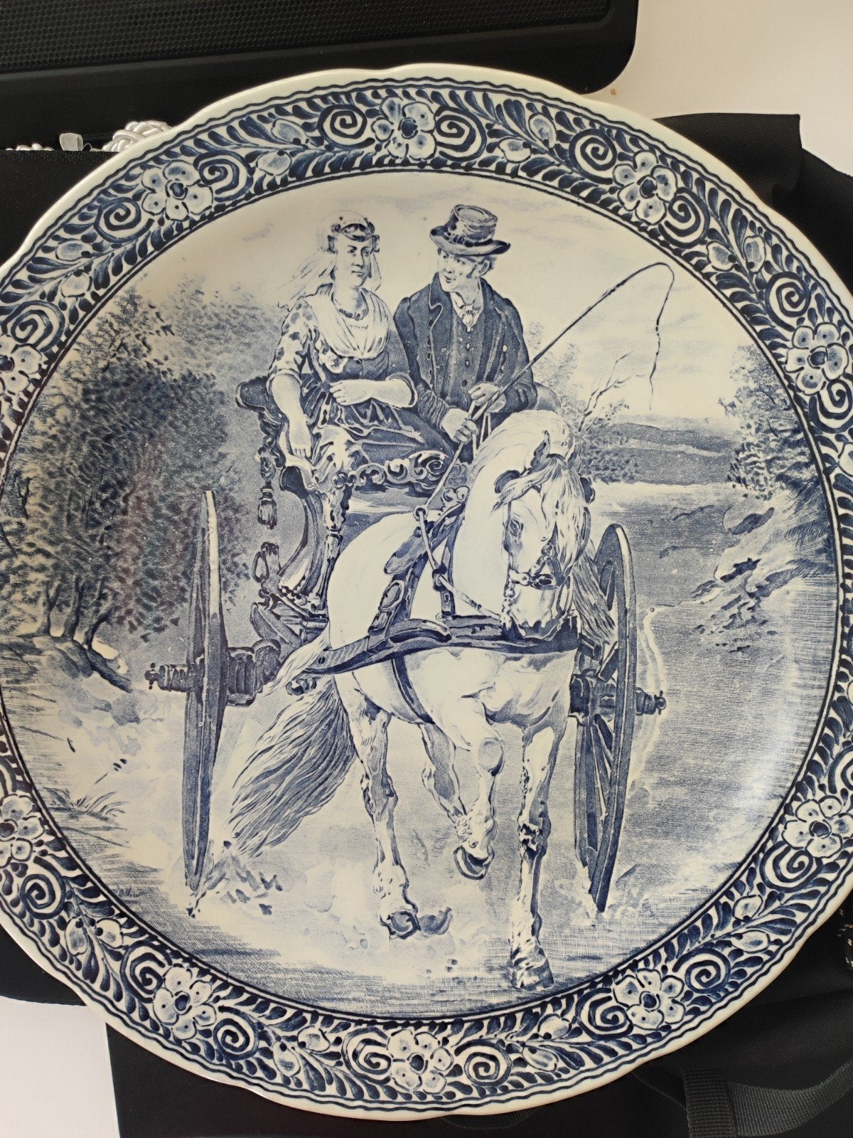 Antiek Delfts Blauw Boch Wandbord - Koets met Paard, Ophalen of Verzenden