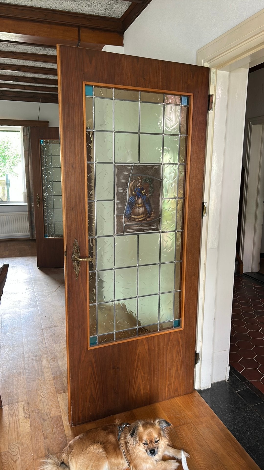 Glas in lood binnendeur, Antiek en Kunst, Ophalen