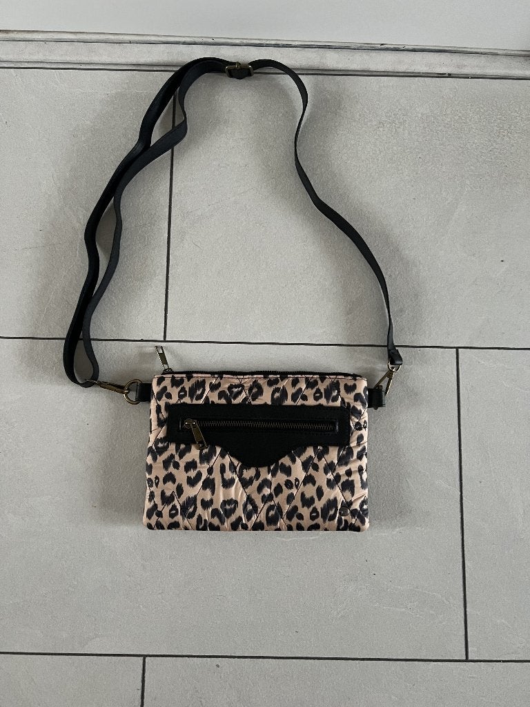 Zwart met bruin schoudertasje met luipaard print, Sieraden, Tassen en Uiterlijk, Tassen | Damestassen, Ophalen of Verzenden, Zo goed als nieuw