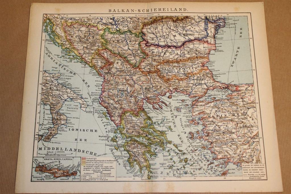 Antieke kaart - Balkan landen [Bosnië, Macedonië etc] 1900, Boeken, Ophalen of Verzenden, 1800 tot 2000, Nederland, Landkaart