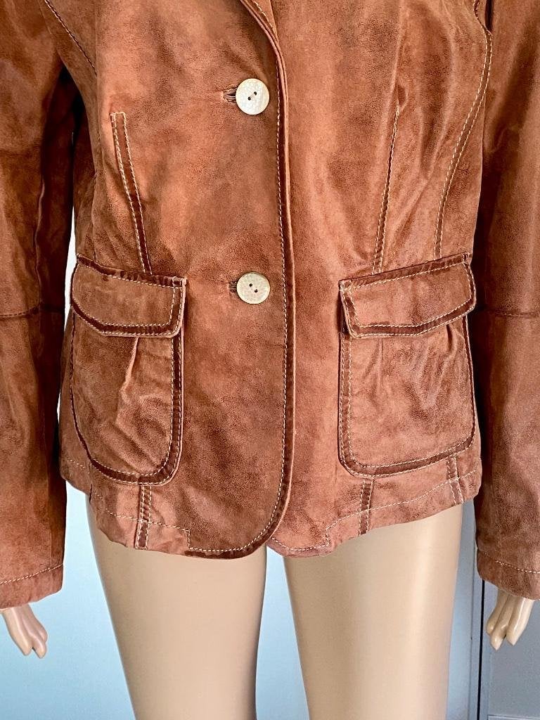 J112 Donna D maat 42=L echt-leren jasje jas blazer bruin, Donna D, Bruin, Maat 42/44 (L), Ophalen of Verzenden