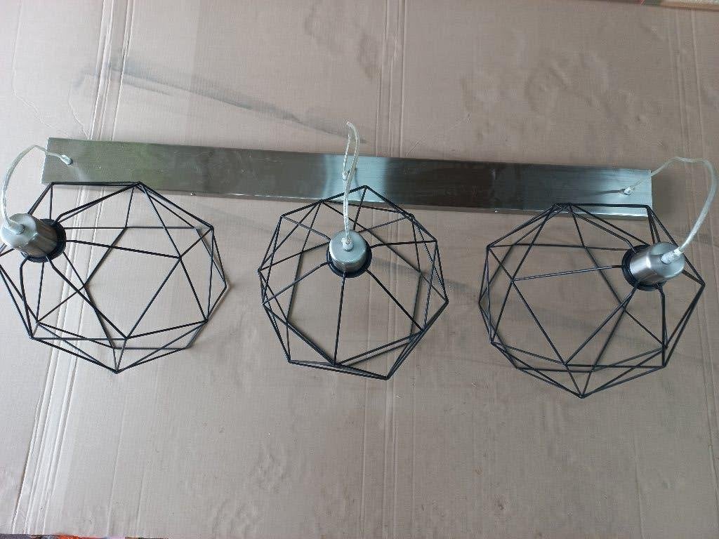 Hanglamp met 3 Ikea gaas kappen Brunsta, Huis en Inrichting, Lampen | Hanglampen, Ophalen of Verzenden, Gebruikt, Metaal, E27 (groot)