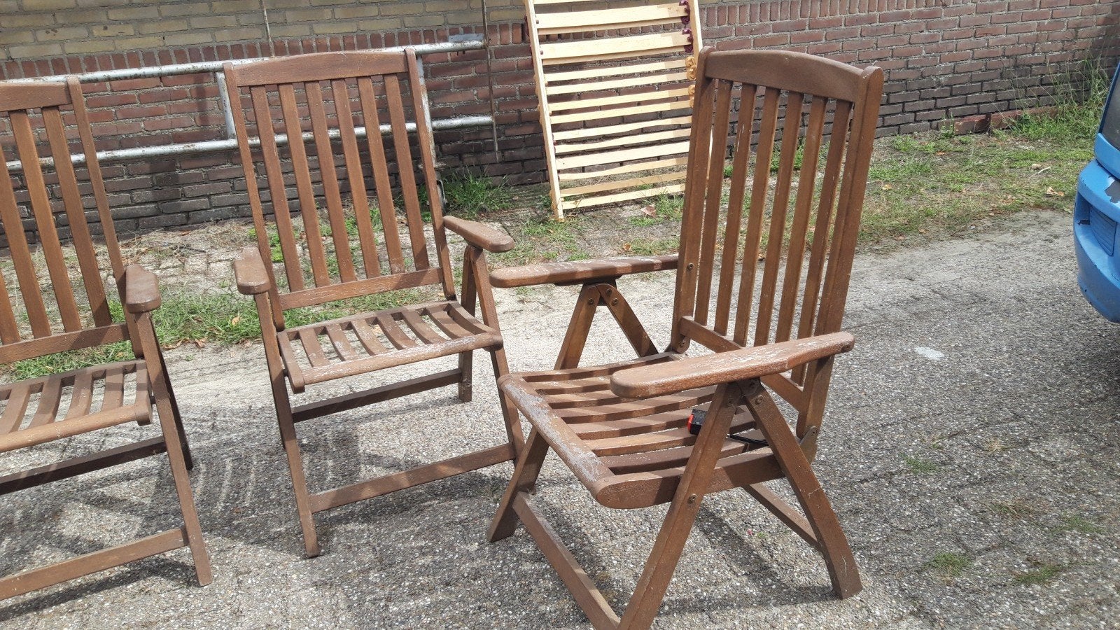 4x Teakhouten tuinstoelen, Classic collection, Ophalen of Verzenden, Gebruikt, Teakhout, Verstelbaar