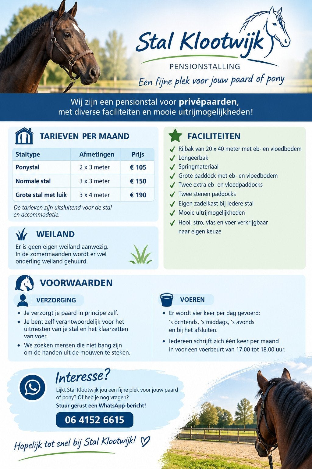 Paardenstallen te huur, Stalling, 2 of 3 paarden of pony's