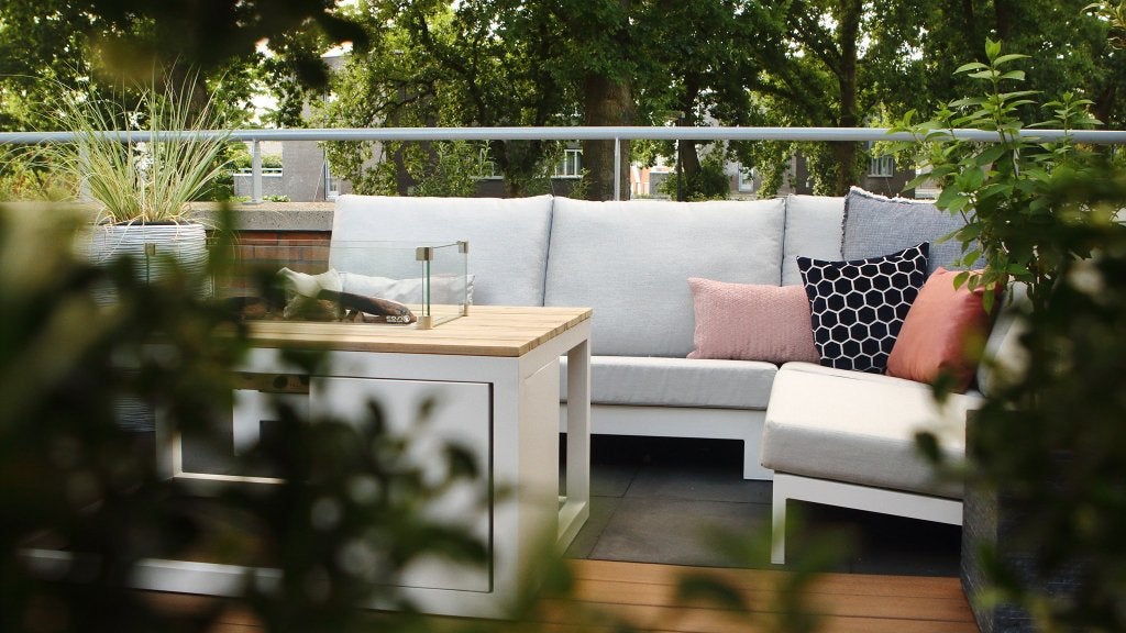 Loungebank | Loungestoel | Vuurtafel + Cosi tafelhaard (alu), Tuin en Terras, Tuinsets en Loungesets, Ophalen, 5 zitplaatsen, Aluminium