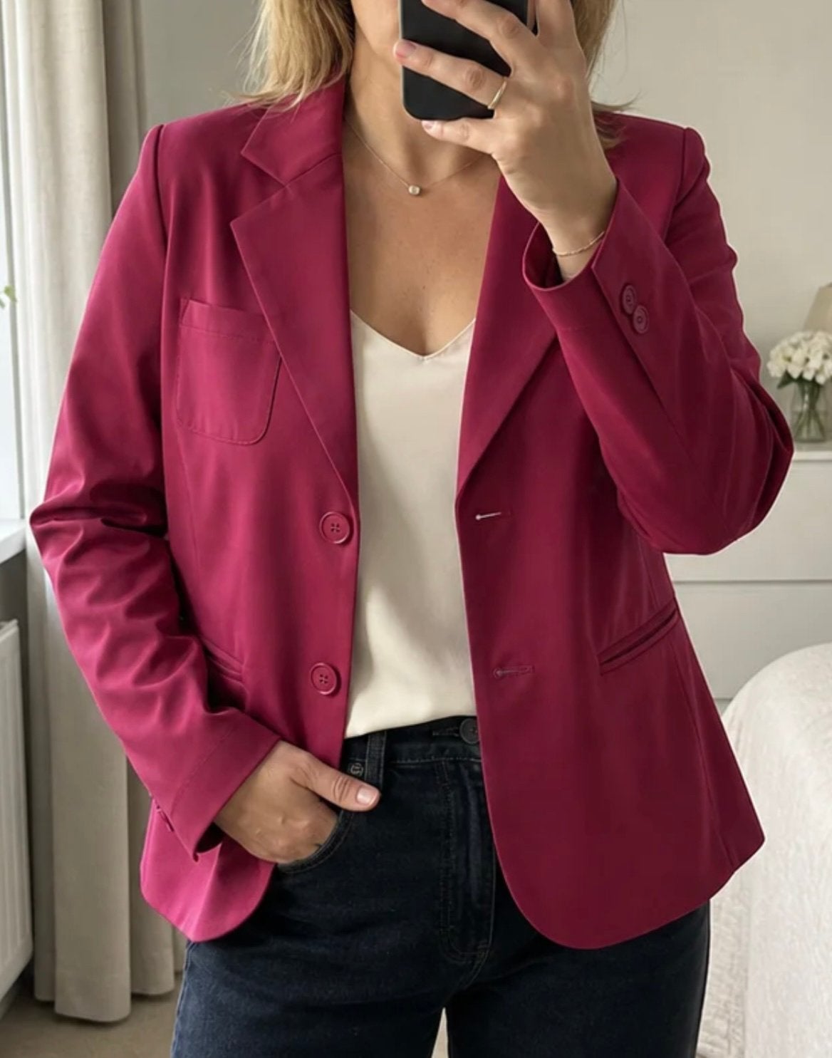 Studio Anneloes Rana blazer bordeaux bonded travelstof mt L, Maat 42/44 (L), Ophalen of Verzenden, Zo goed als nieuw, Jasje