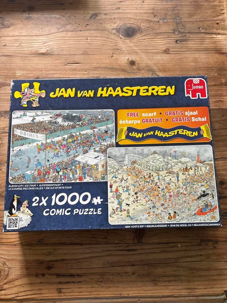 Jan van Haasteren 2x1000 Comic Puzzel Elfstedentocht, Ophalen of Verzenden, 500 t/m 1500 stukjes, Gebruikt, Legpuzzel