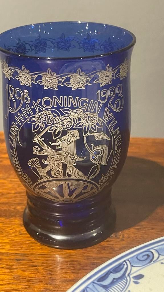Art Deco kobaltblauw glas Leerdam A.D.Copier Koninklijk Huis, Antiek en Kunst, Antiek | Glas en Kristal, Ophalen of Verzenden