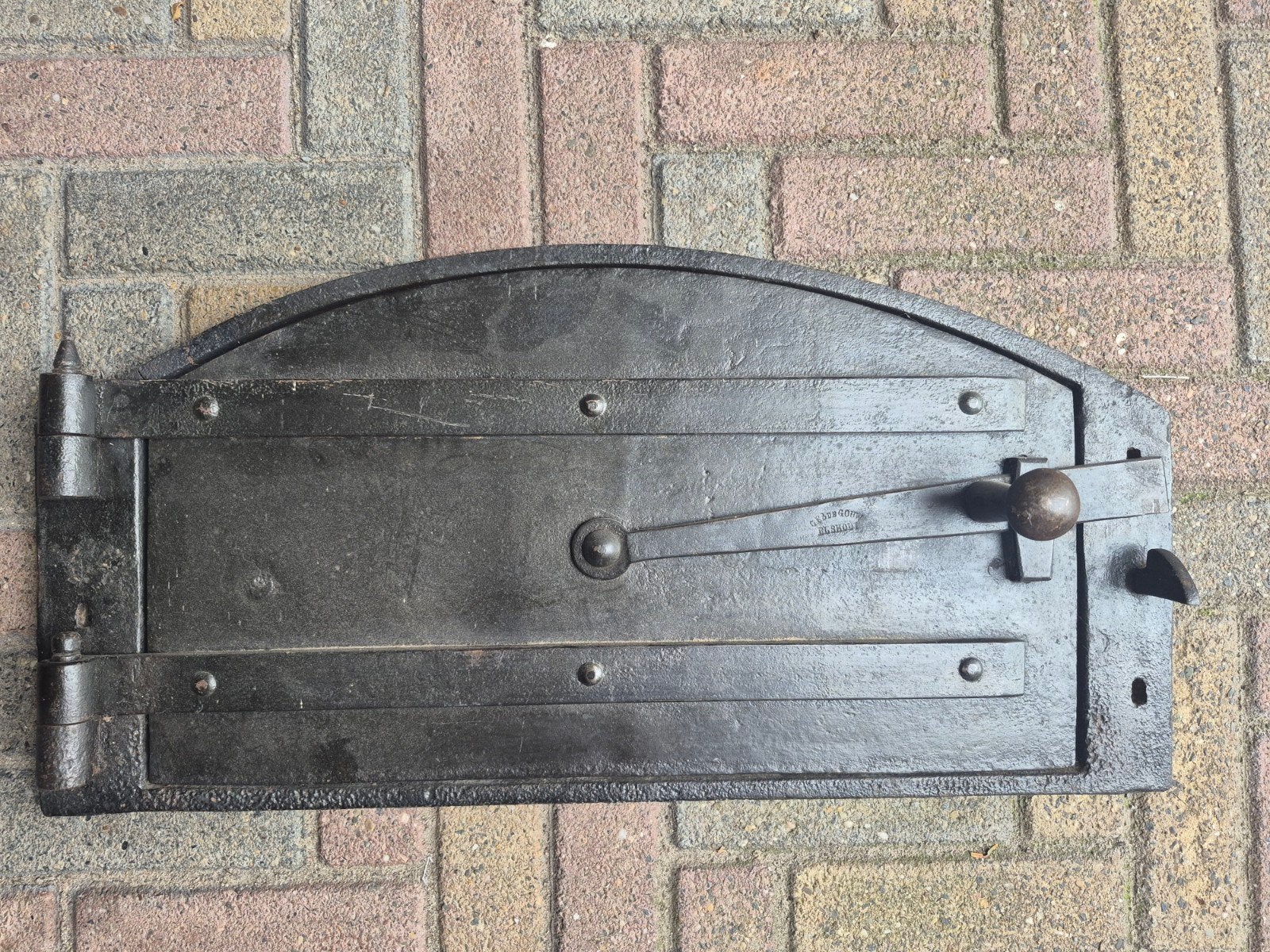 Antieke gietijzeren oven- of kacheldeur 'Van Gool Elshout', Antiek en Kunst, Ophalen of Verzenden