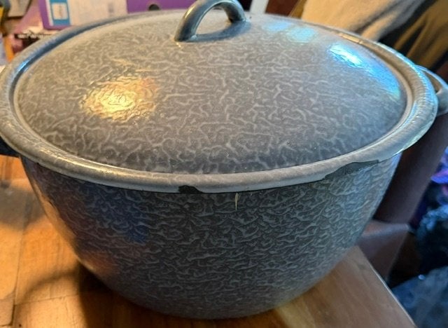Grote vintage emaille braadpan met deksel, Ophalen, Gebruikt, Overige typen, Met deksel