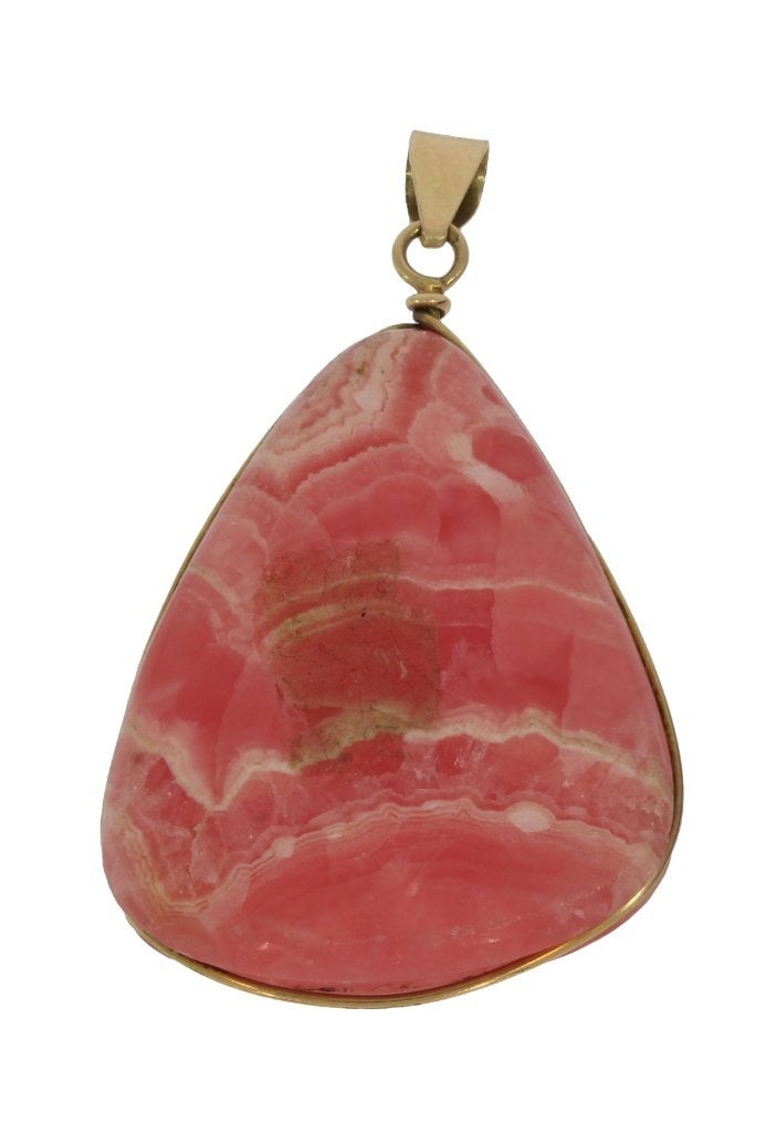 Vintage rhodochrosiet 14k gouden edelsteen ketting hanger, Voordeelsieraden, Ophalen of Verzenden, Zo goed als nieuw, Info@voordeelsieraden.nl