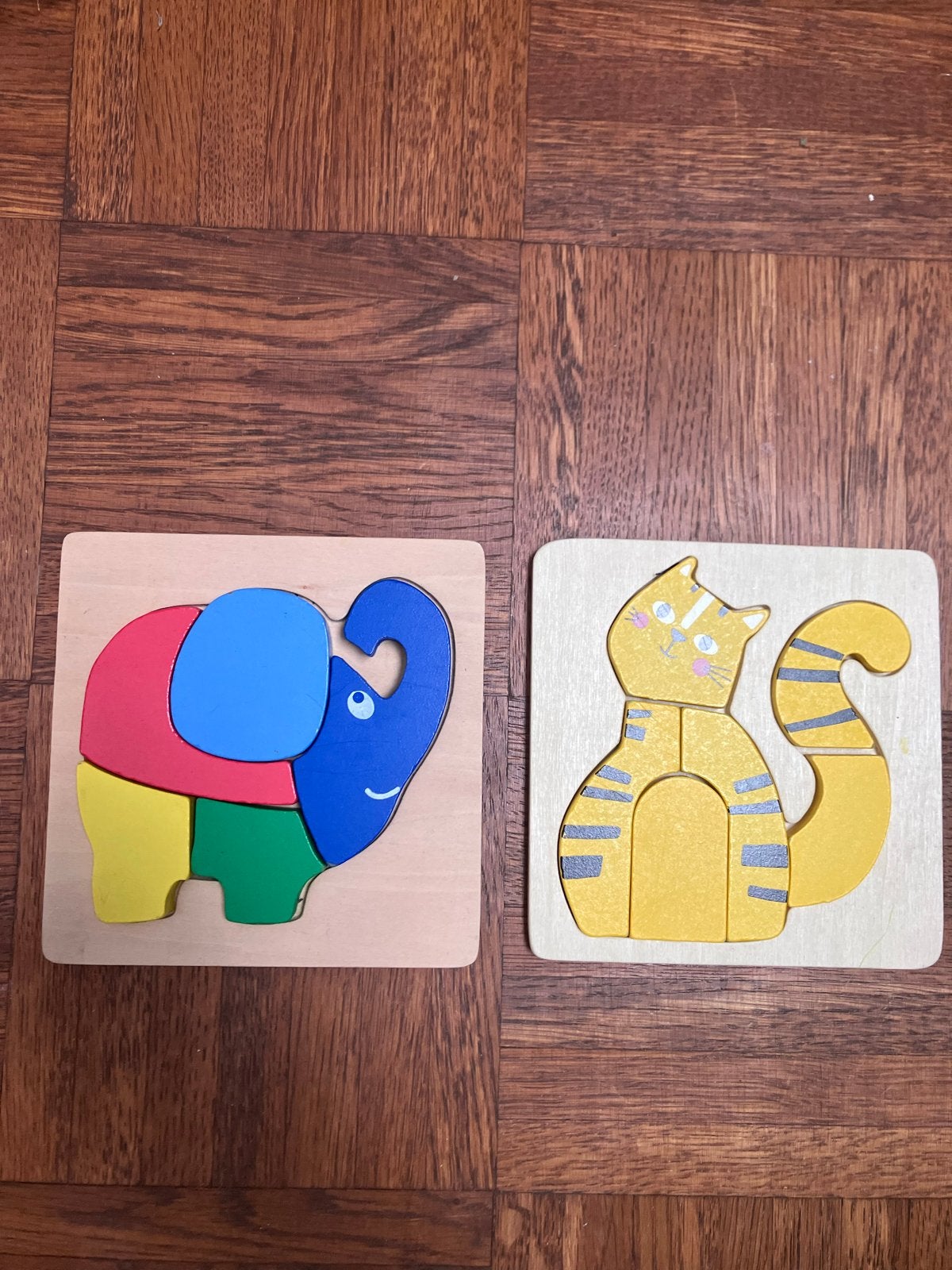 Houten Dieren Puzzels - Kat en Olifant, Ophalen of Verzenden, Gebruikt, Overige typen
