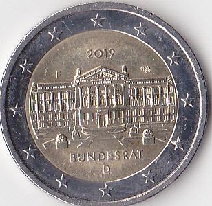 2 euro 2019 Duitsland - Bundesrat (F), Ophalen of Verzenden, Duitsland, 2 euro, Losse munt
