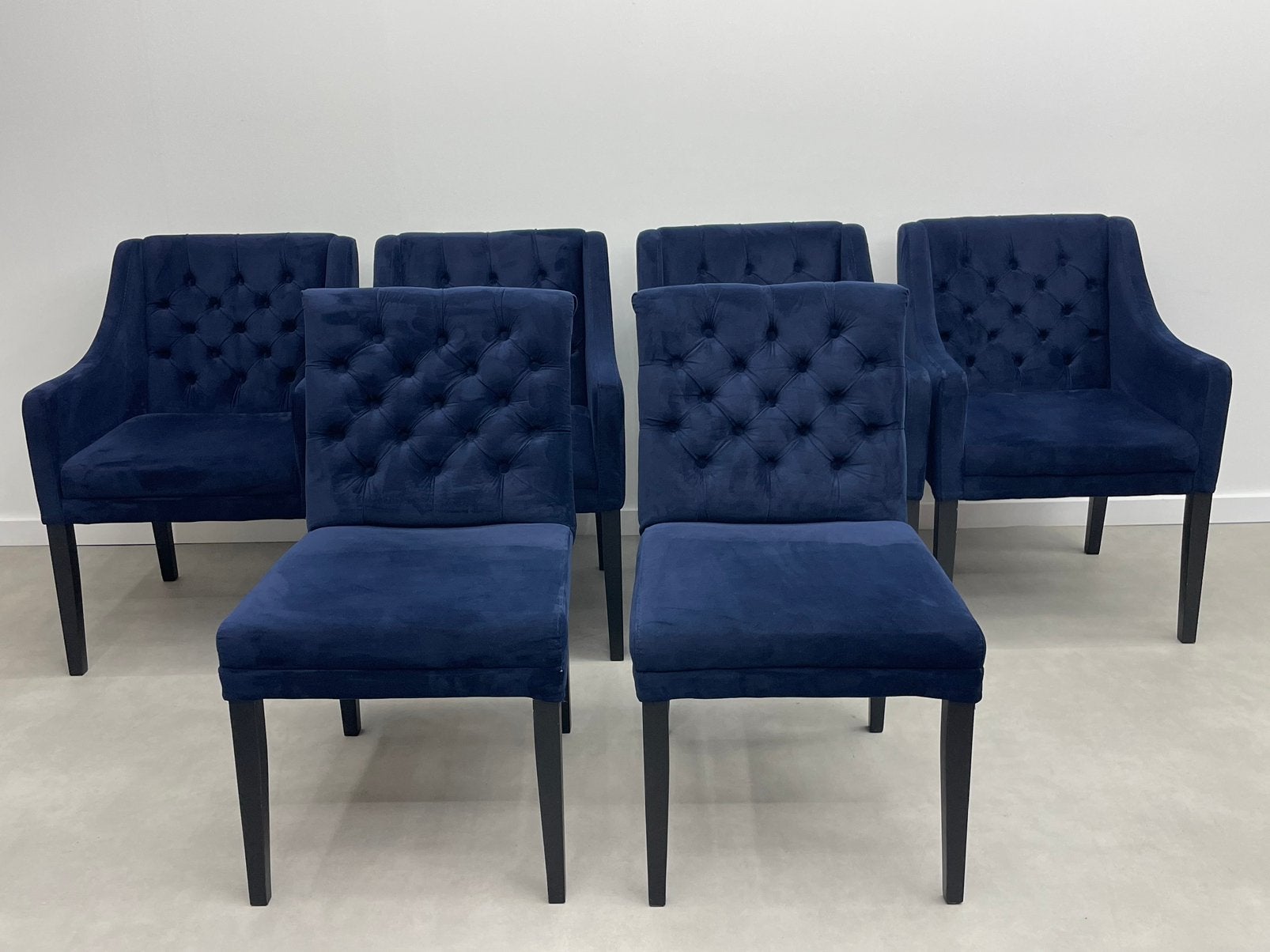6 Goossens Pearl eetkamerstoelen Blauw Velours, Huis en Inrichting, Ophalen, Blauw, Zo goed als nieuw, Stof