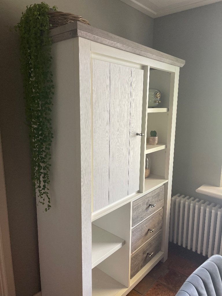 Buffetkast wit met grey wash, Ophalen, Gebruikt, 150 tot 200 cm, 25 tot 50 cm