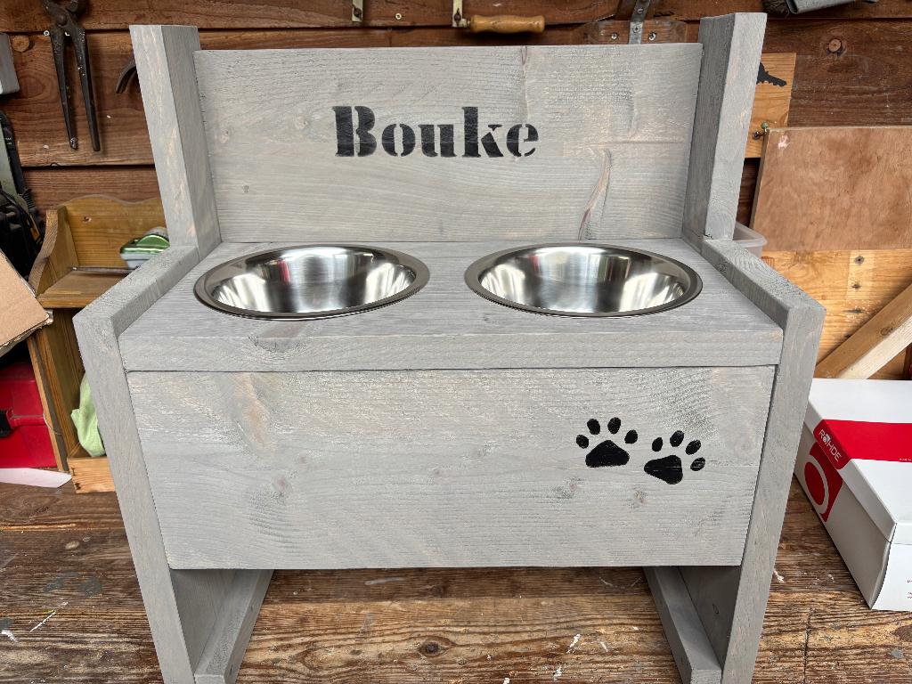 Steigerhouten hondenvoerbakken MET GRATIS NAAM HOND, Ophalen of Verzenden, Nieuw
