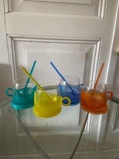 retro theeglazen met onderzetters en lepels, Ophalen, Huis en Inrichting